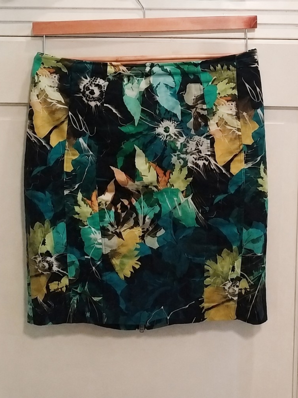Portmans Teal, Green & Yellow Floral Pencil Skirt
